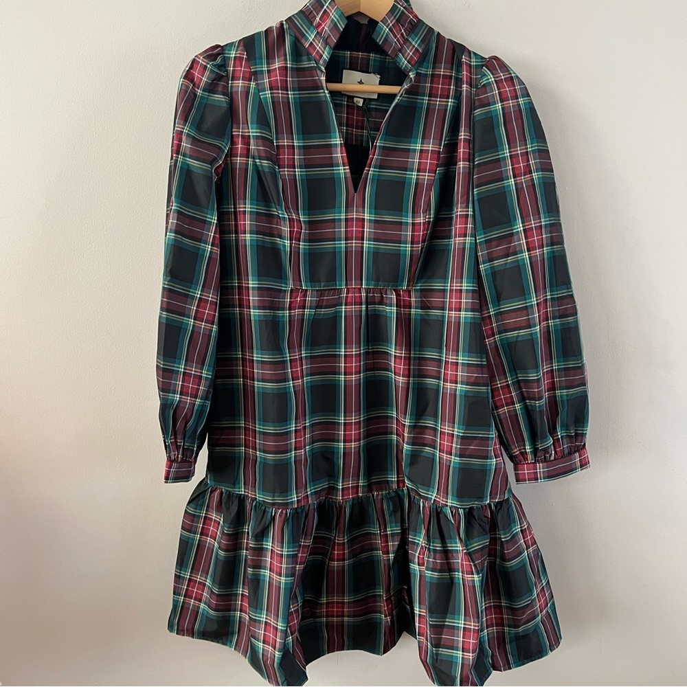 Tuckernuck Palmerston mini dress ladies size xs highland tartan plaid red black - Picture 2 of 11